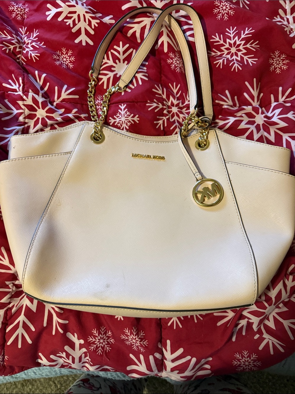 Michael Kors Cream Saffiano Leather Tote with Gold Hardware